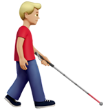 homem com bengala para cego: pele morena clara e de frente para a direita