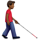 homem com bengala para cego: pele morena escura e de frente para a direita