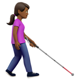 mulher com bengala para cego: pele morena escura e de frente para a direita