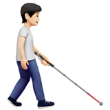 pessoa com bengala para cego: pele clara e de frente para a direita