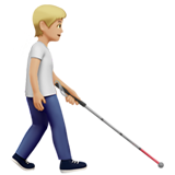 pessoa com bengala para cego: pele morena clara e de frente para a direita