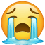 Carinha deitada em lágrimas U+1F62D